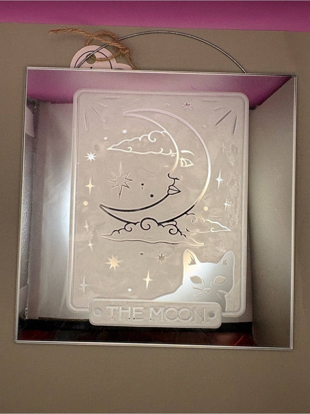 Hand Crafted Silver Mirrored Wall Decor "The Moon" with Cat Motif